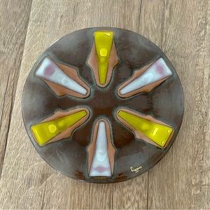 Vintage Mid-century Higgins Handcrafted Glassware‎ Art Glass Round Tray Platter